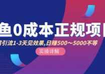 【说站】零成本咸鱼引流+卖货日入500-1000